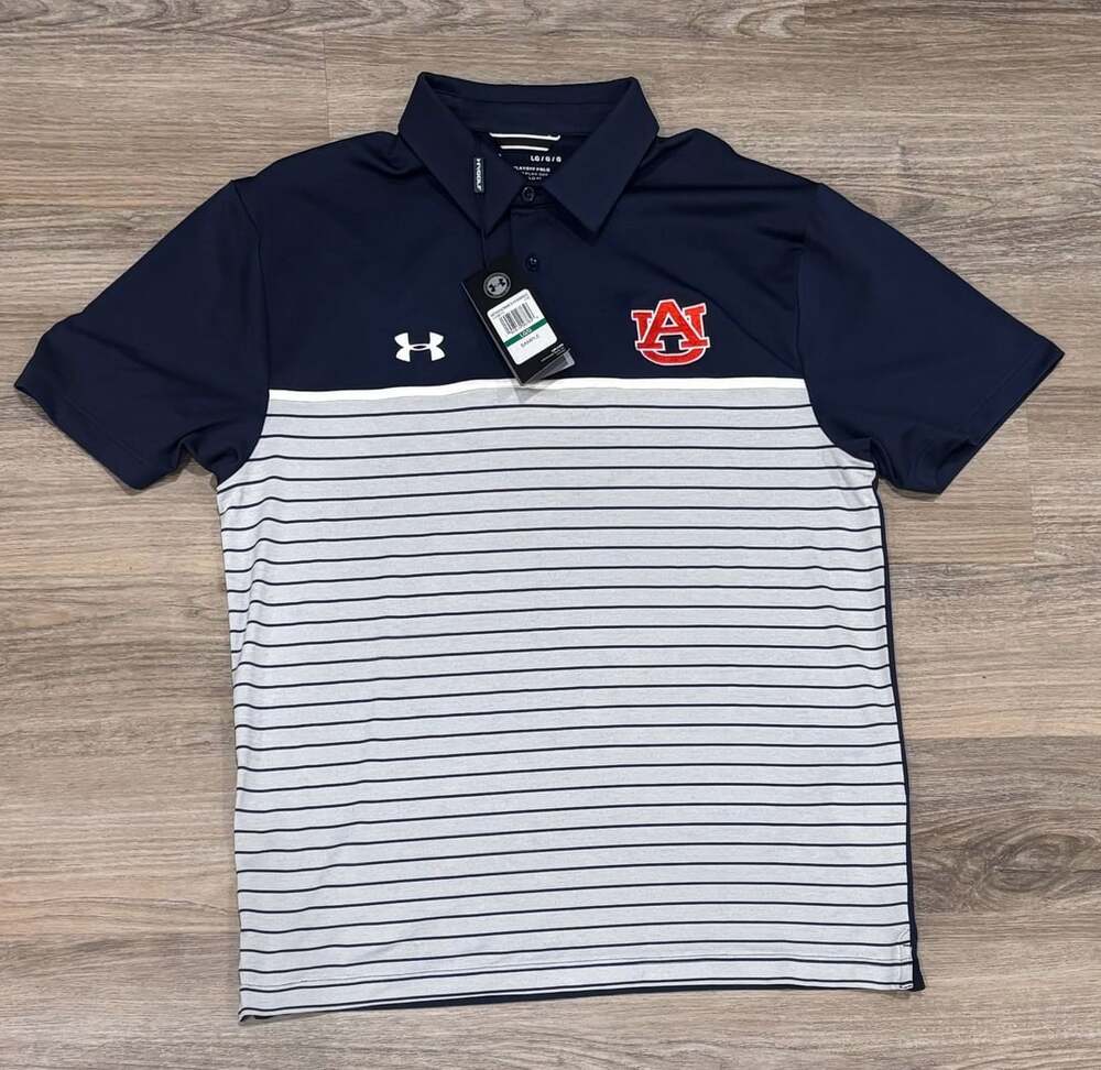 Under Armour The Playoff Polo Size Large Auburn Tigers Striped Golf Shirt